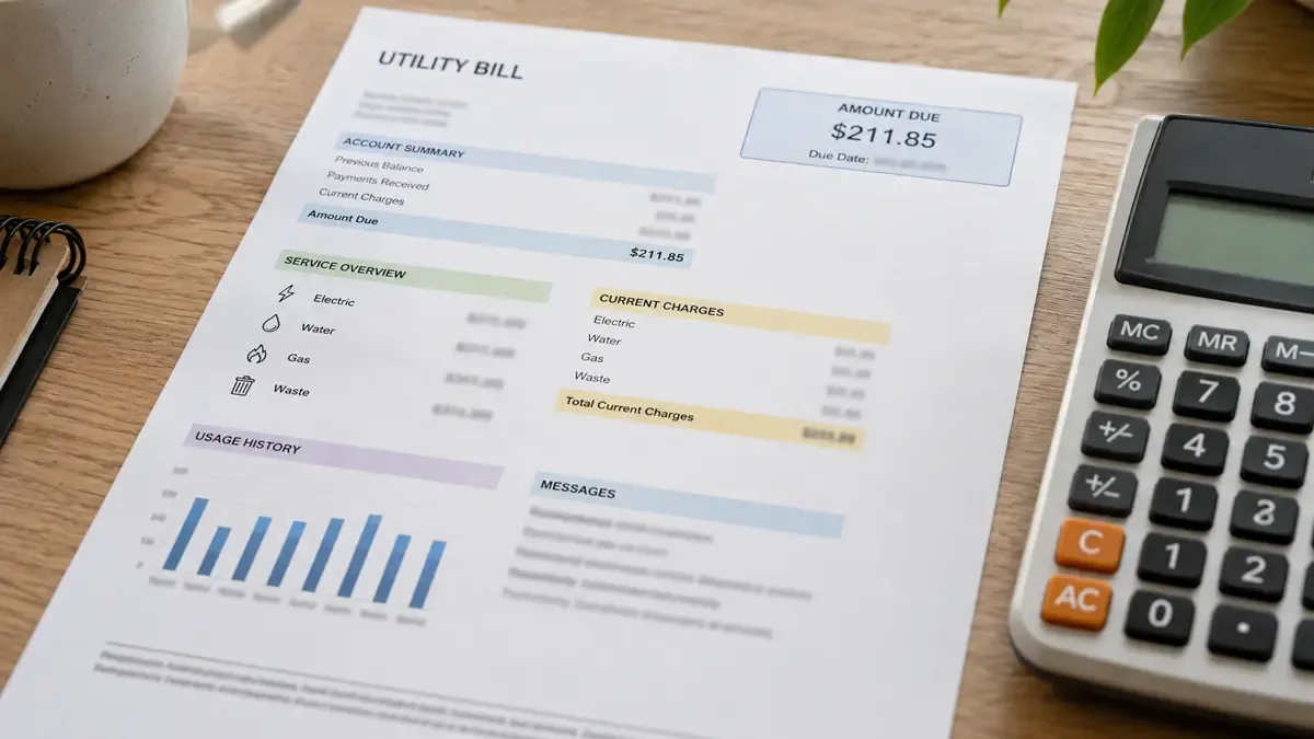 Factura de servicios genérica con sus partes destacadas